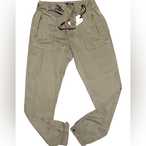 TAHARI PAPERBAG TROUSER PANTS GREEN COLOR WOMEN TIE WAIST CUFFED TAPERED SIZE S - Picture 5 of 11